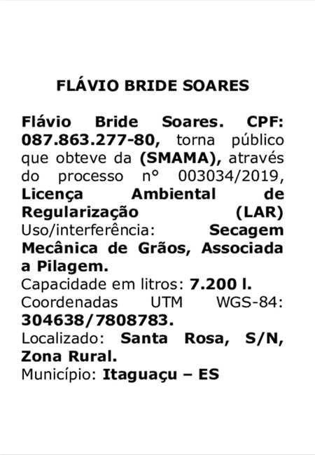  Licença Ambiental de Regularização - Flávio Bride Soares